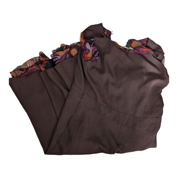 Vintage 100% Silk FLORAL midi dress ribbon tie long sleeves US size 6 - Picture 8 of 16